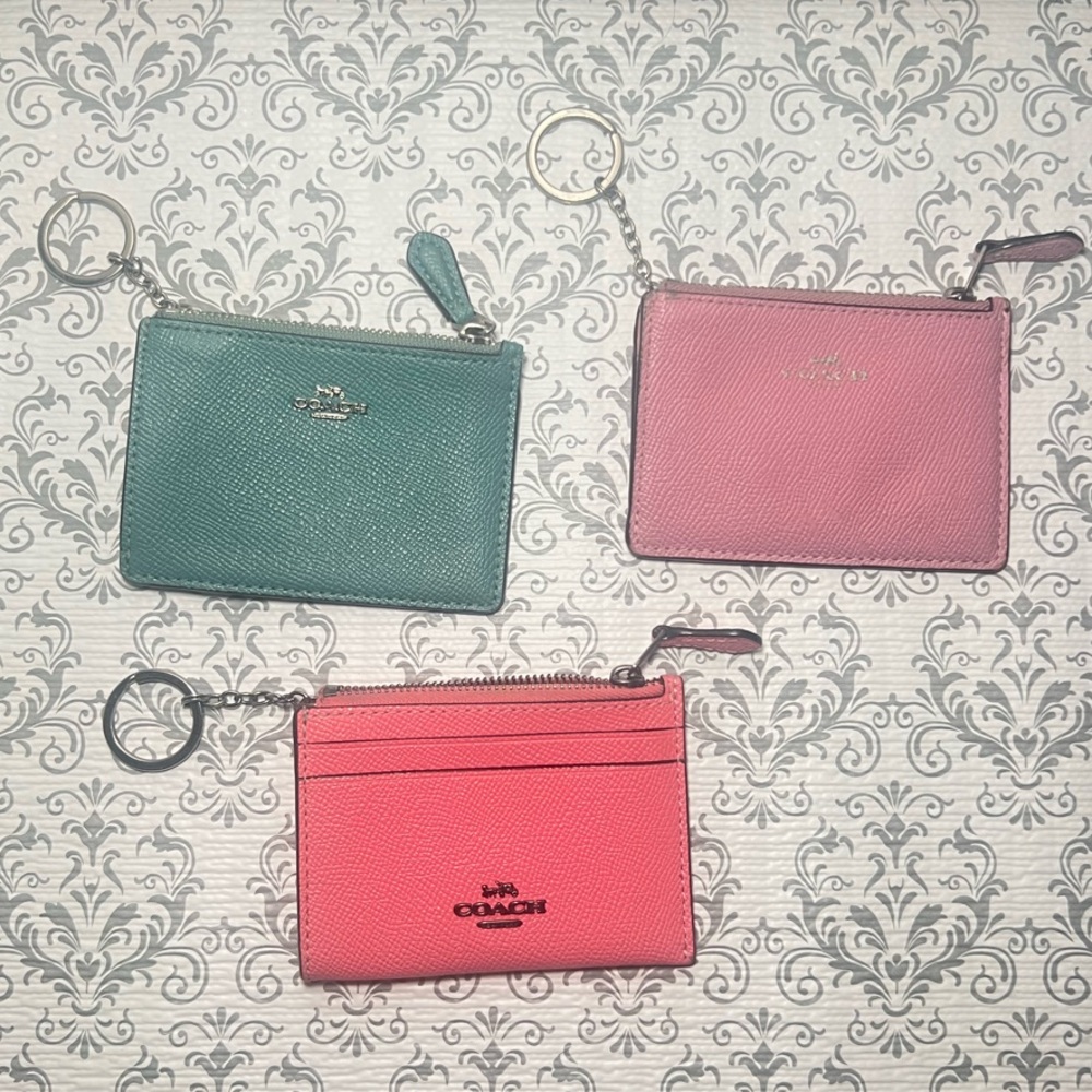 Coach Women's Peach Pink, Seafoam Green, and Lavender Mini Keychain Wallets